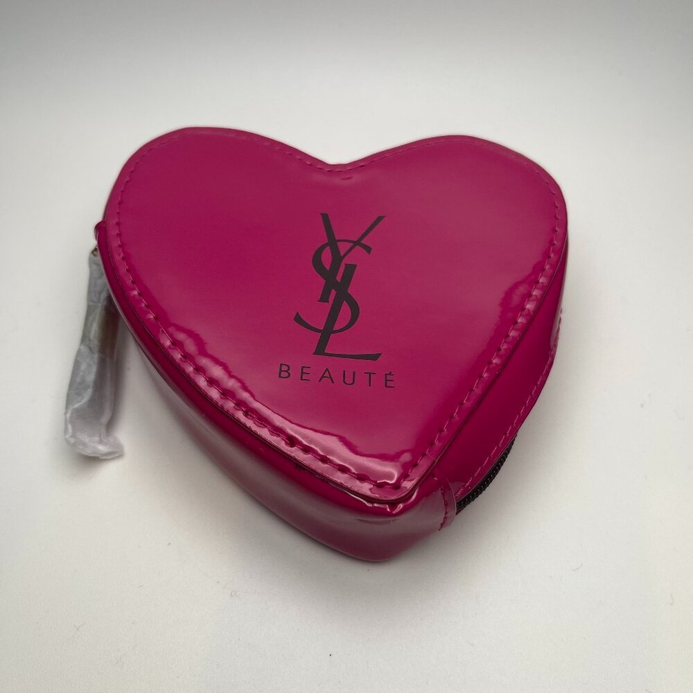 Yves Saint Laurent YSL Beaute Heart Shaped Makeup Pouch w/ Mirror Pink - NEW